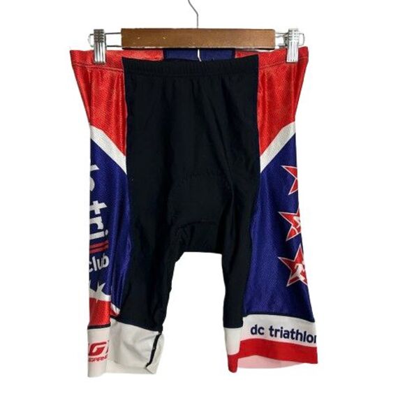 Louis Garneau Padded Cycling Shorts Mens L Black Red Blue DC Triathlon - Picture 1 of 9